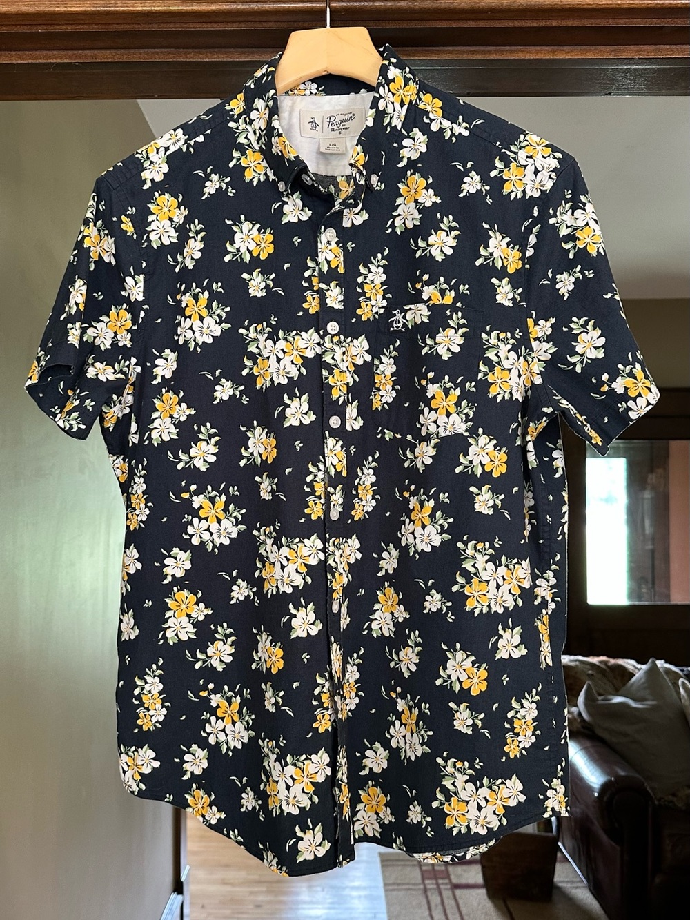 Original Penguin Navy Short-Sleeve Floral Button-Down